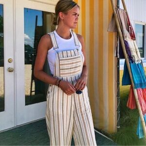 Forever 21 Cream and Tan Striped Overalls